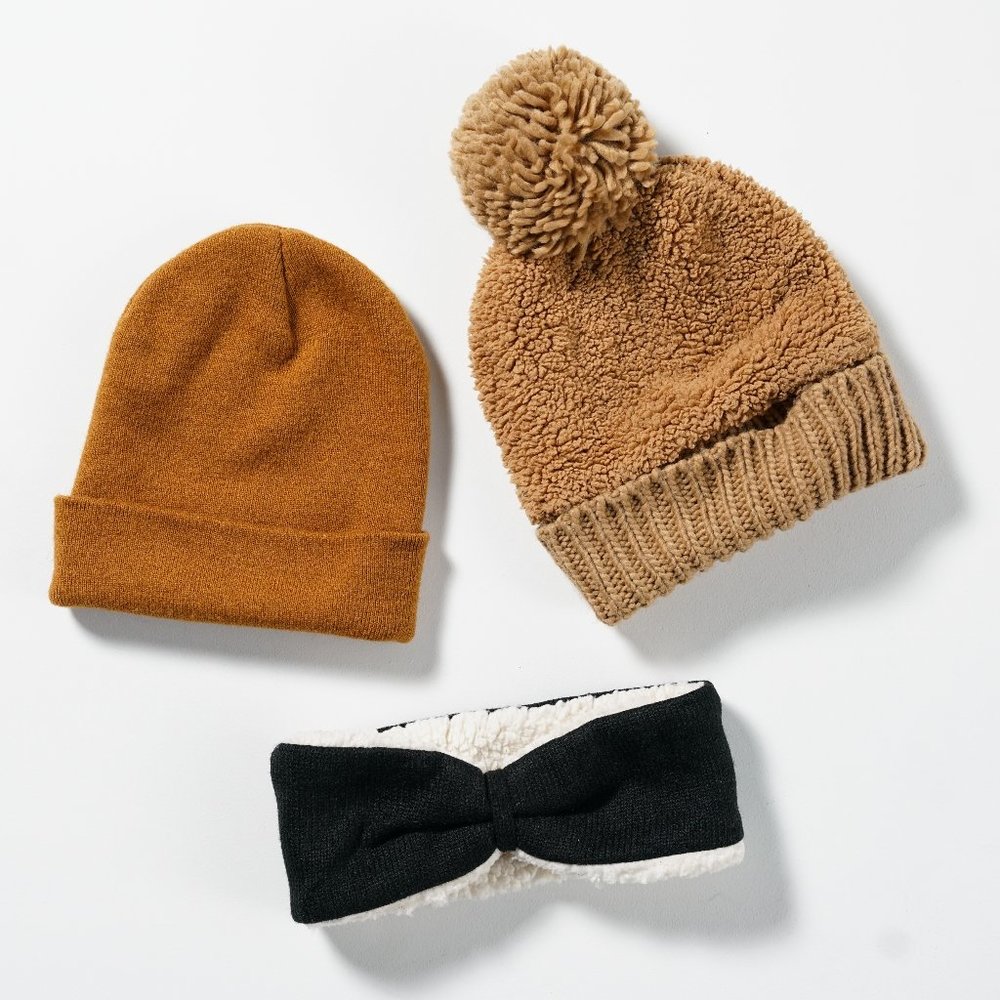 Bundle of 3 Winter Hats // Cozy neutral beanies & ear warmer